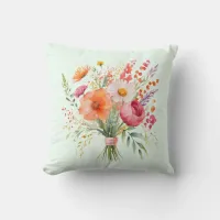 Pretty Floral Bouquet Hand-Tied Bunch of Flowers Throw Pillow