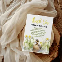 Adorable Watercolor Duck Baby Boy Shower Thank You Card