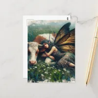 Fairy Queen Asleep on Her Pet Cow Postcard