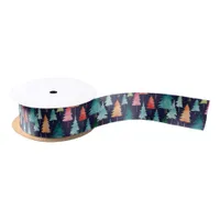 Rustic Modern Watercolor Colorful Christmas Trees Satin Ribbon