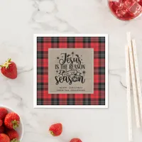 Jesus is the Reason Plaid Burlap Christmas  Napkins