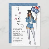 USA Denim themed Girl Graduation Party Invitation