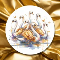  Seven swans a-swimming | Twelve Days of Christmas Classic Round Sticker