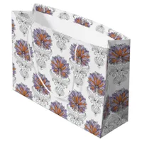 Abstract Doodle Art Style Flowers Purple Orange Large Gift Bag