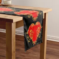 Bold Romantic Valentine Red Goth Heart  Short Table Runner