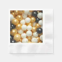 Black and Gold Balloons Anniversary Napkins