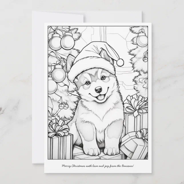 Cute Dog Christmas Tree Art Coloring Holiday Card