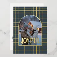 Charcoal & Gold Gingham Christmas Holiday Photo