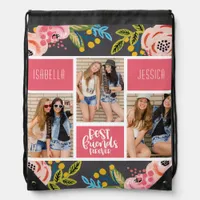 Best Friends Forever Floral Photo Collage BFF Drawstring Bag