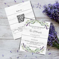 Lavender wood QR code budget wedding invitation