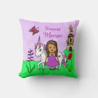 Personalized Princess and Unicorn Rainbow Girl's Throw Pillow