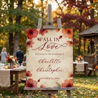 Burgundy Watercolor Floral Fall In Love Wedding Foam Board