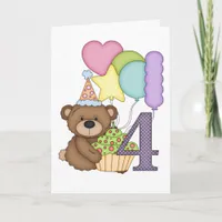 Teddy Bear with Balloons Kids Fourth Birthday Card