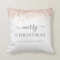 Glam Rose Gold Glitter Name White Merry Christmas Throw Pillow