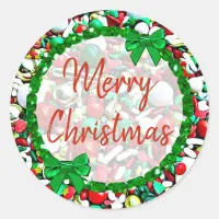 Merry Christmas White, Red Green Holiday Sprinkles Classic Round Sticker