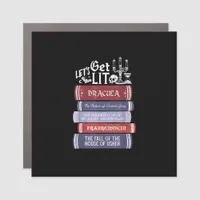 Let's Get Lit - Vintage Horror Book Lover Bookworm Car Magnet
