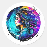 Ethereal Mystical Beautiful Woman Colorful Ai Art Classic Round Sticker