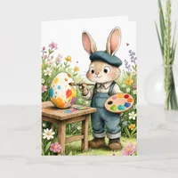 Cute Easter Bunny Painting Egg Whimsical Easter Card