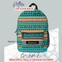 Teal Orange Pattern  Printed Backpack