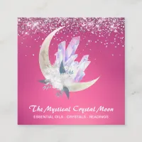 *~* Moon Crystals Floral Pink Glitter Square Business Card