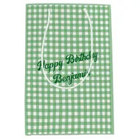 Green and White Gingham Pattern Medium Gift Bag