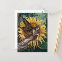 Beautiful Fairy Asleep on a Sunflower Postcard