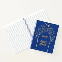 Monogrammed Gold Trees with Birds on Blue | Notebook