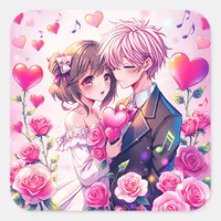 Cute Anime Couple | Valentine's Day Square Sticker