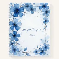 Floral Blue Botanical Watercolor Style Diary or Notebook