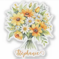 Bunch of Flowers Floral Design Custom Name Sticker