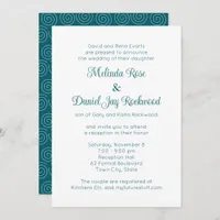 Elegant Teal & White Swirl Wedding Reception Invitation