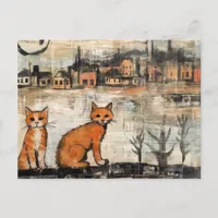 Beautiful Vintage Cats at the Lake Postcard