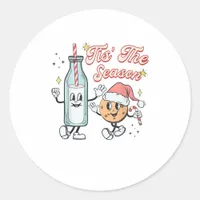 Tis The Season Retro Milk And Cookie Christmas Classic Round Sticker