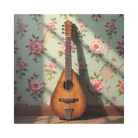 Six-Stringed Dulcimer Vintage Floral Metal Print