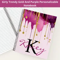 Cute Purple Gold Glitter Girly Monogram Name Notebook