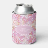 Nautical Beach Collage Hot Pink ID840 Can Cooler