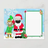 Santa and Elf in Facemasks Letter from Santa Blank Holiday Postcard