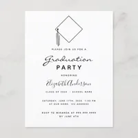 Graduation party modern black white invitation postcard