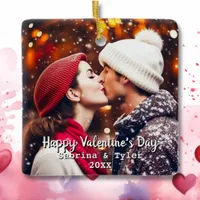 Happy Valentine's Day Personalized Photo & Names Ceramic Ornament