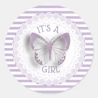 Its a Girl Purple Striped butterfly Stickers