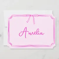 Handwritten Custom Pink Bow Aesthetic Notecard