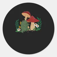 Cute Frog Playing Flute Cottagecore  Goblincore Ae Classic Round Sticker