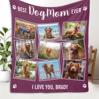DOG MOM Personalized 9 Pet Photo Collage Fleece Blanket