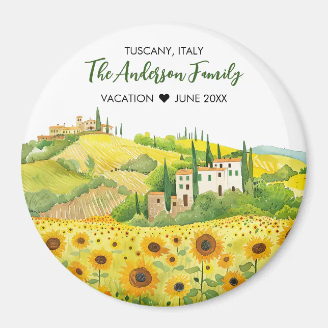 Watercolor Painting of Sunflowers in Tuscany Magnet