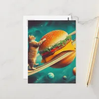 Adorable Cat on Cheeseburger Planet Postcard