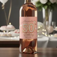 Luxurious Pearl Soft Pink Gold 50th Birthday  Wine Label