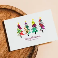 Colorful Boho Christmas Trees Pattern Holiday Card