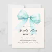 Teal green bow cream Sweet 16 invitation