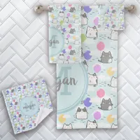 Cute Cats Pattern Monogram Bath Towel Set