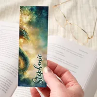 Green Cosmic Dragon Galaxy Fantasy Personalized Bookmarks